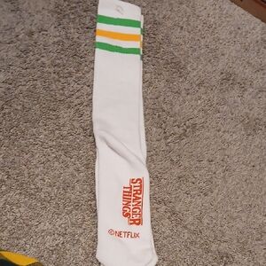 Netflix Stranger Things White Socks with Green and Yellow Stripes